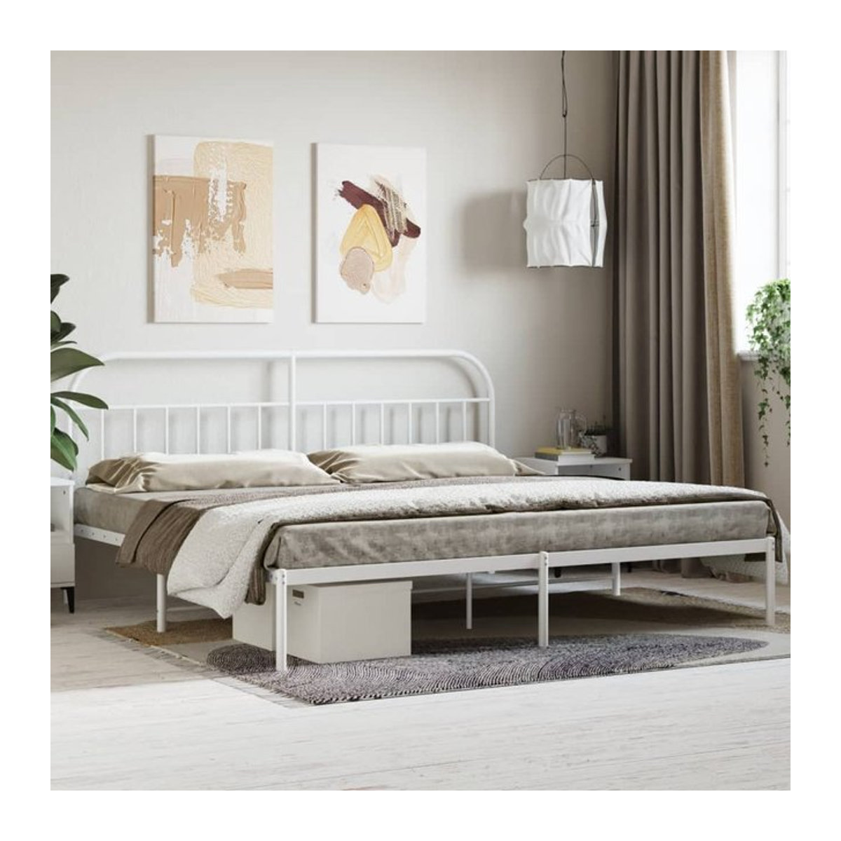 Vidaxl Metall-Bettgestell mit Kopfteil in Weiß, klassisch und minimalistisch, B/T: 200 x 200 cm - Bild 1