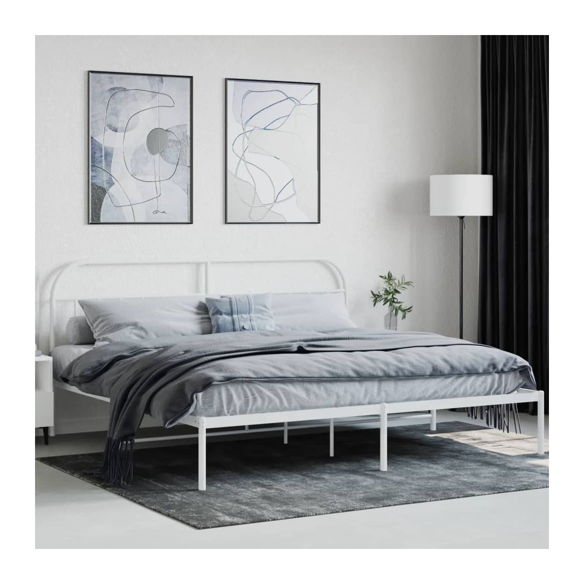 Vidaxl Metall-Bettgestell mit Kopfteil in Weiß, klassisch und minimalistisch, B/T: 200 x 200 cm - Bild 3