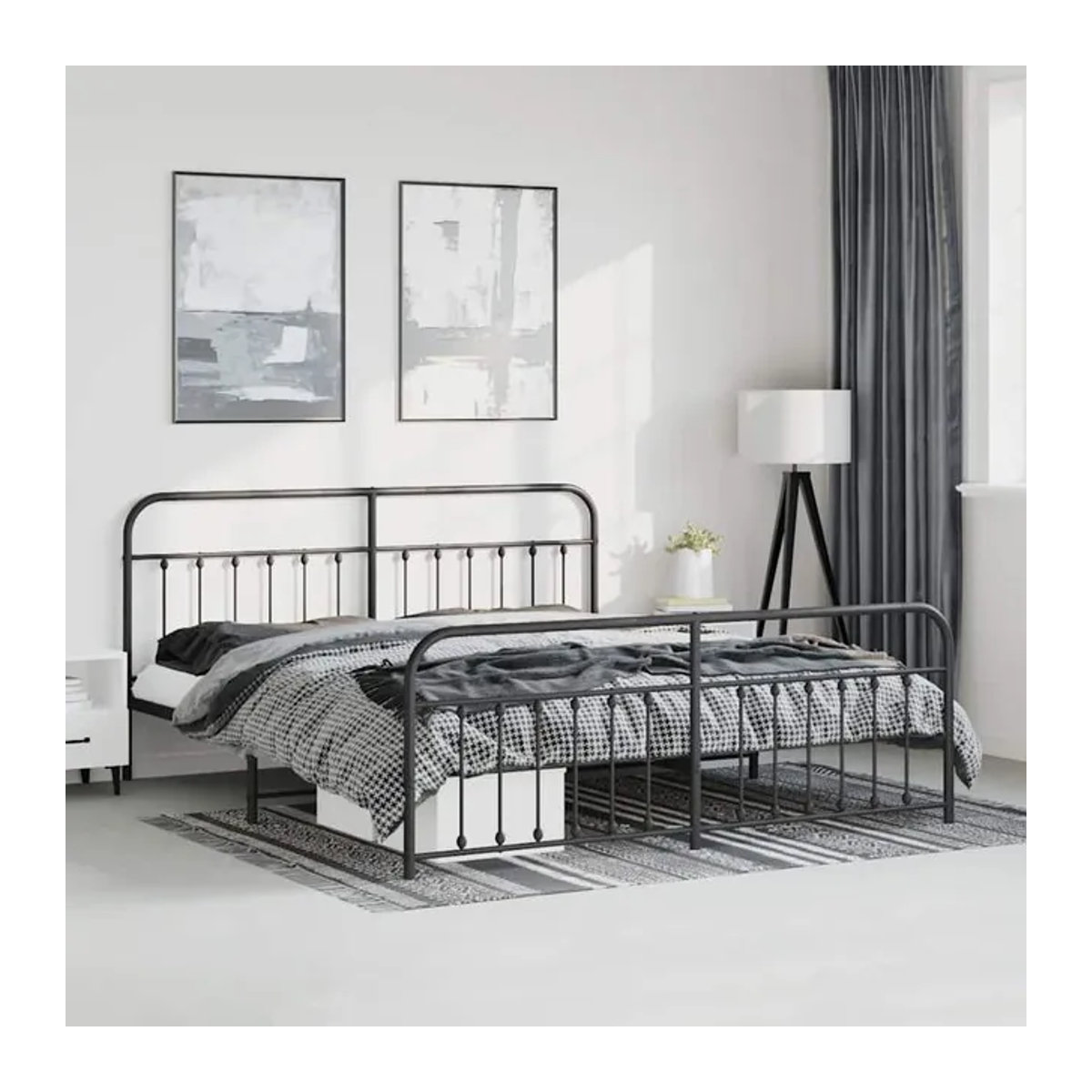 Vidaxl Metall-Bettgestell mit Kopfteil und Fußteil im Industrial-Stil, Schwarz, B: 193 cm, T: 203 cm - Bild 1