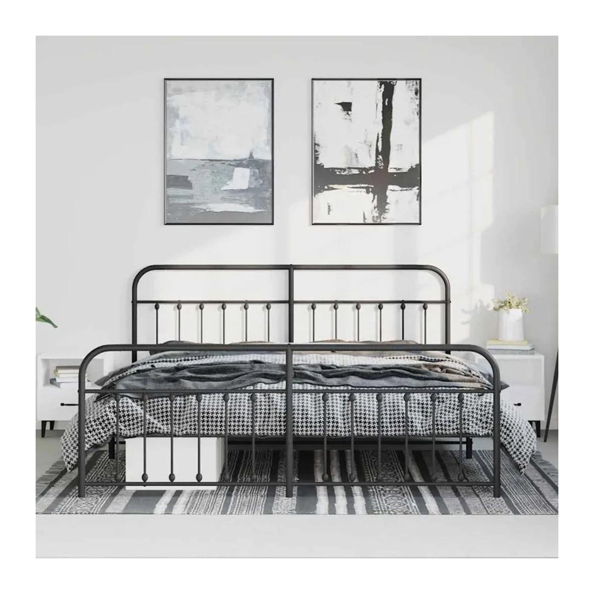 Vidaxl Metall-Bettgestell mit Kopfteil und Fußteil im Industrial-Stil, Schwarz, B: 193 cm, T: 203 cm - Bild 4