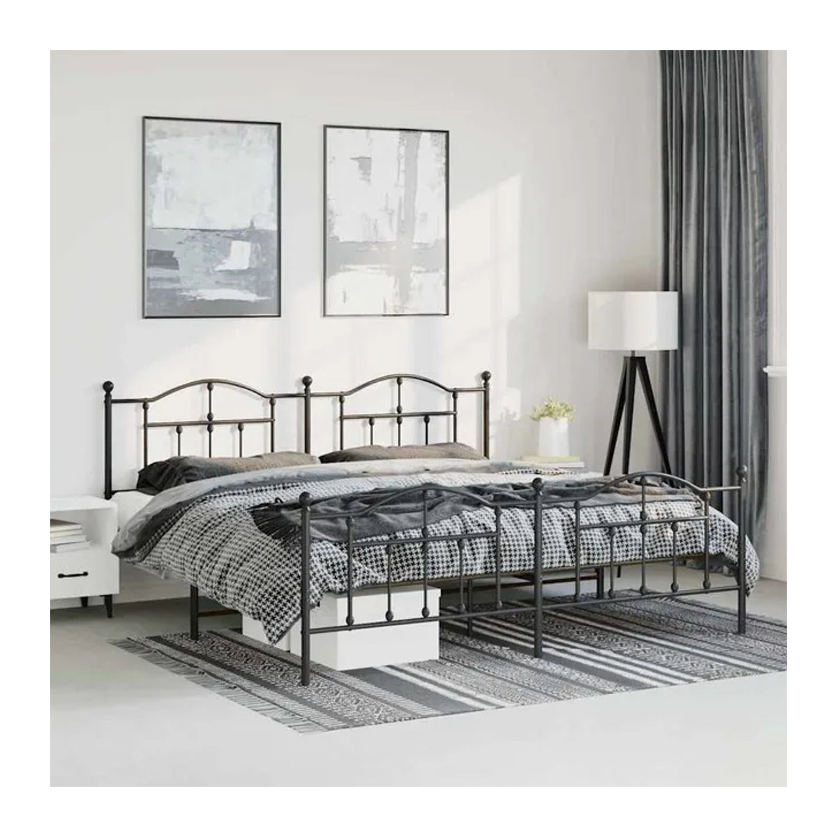 Vidaxl Metall-Bettgestell mit Kopfteil und Fußteil in Schwarz, B/T/H: 183 x 213 cm - Bild 1