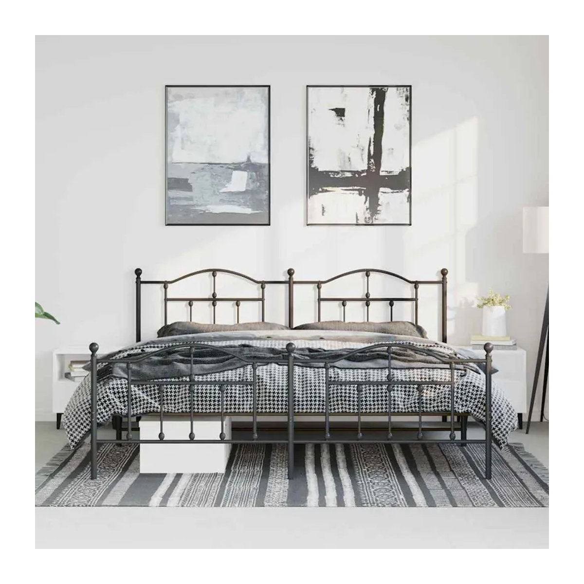 Vidaxl Metall-Bettgestell mit Kopfteil und Fußteil in Schwarz, B/T/H: 183 x 213 cm - Bild 4