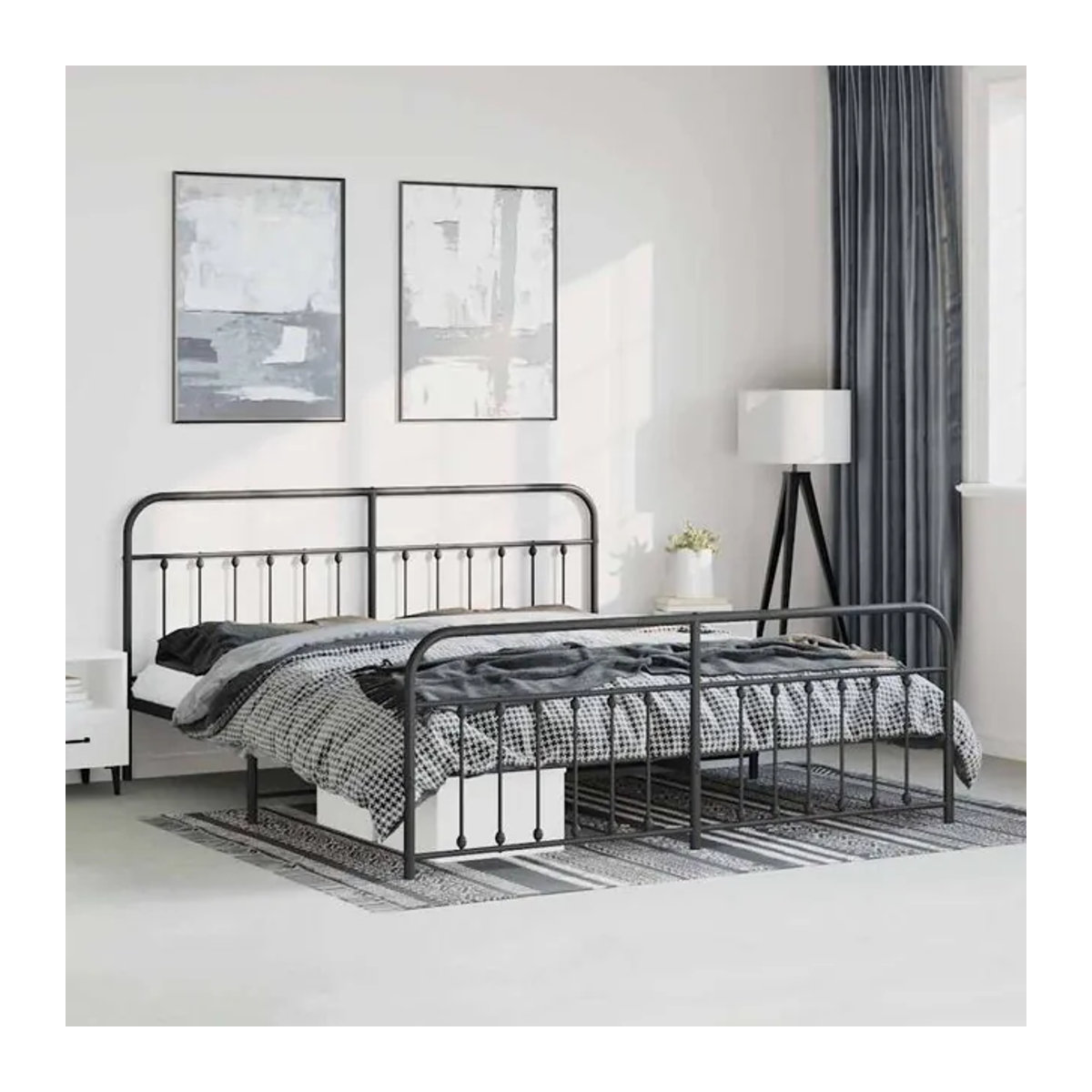 Vidaxl Metall-Bettgestell mit Kopfteil und Fußteil in Schwarz im Industrial-Design, B: 183 cm, L: 213 cm - Bild 1