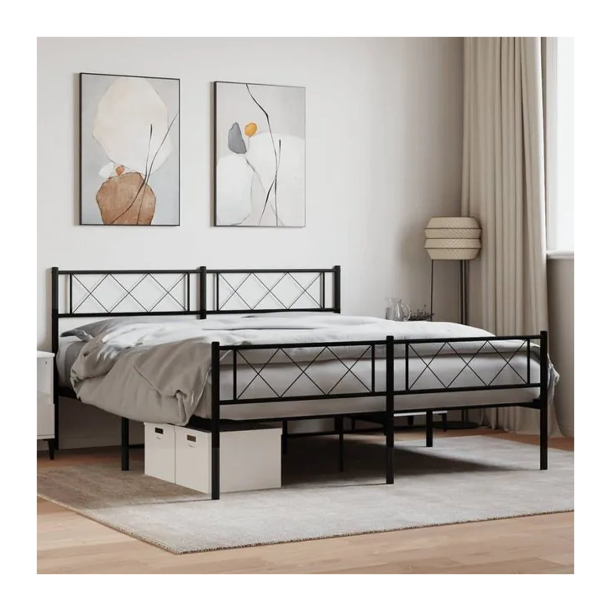 Vidaxl Metall-Bettgestell mit Kopfteil und Fußteil in Schwarz im Industrial-Stil, B: 140 cm, L: 200 cm - Bild 1