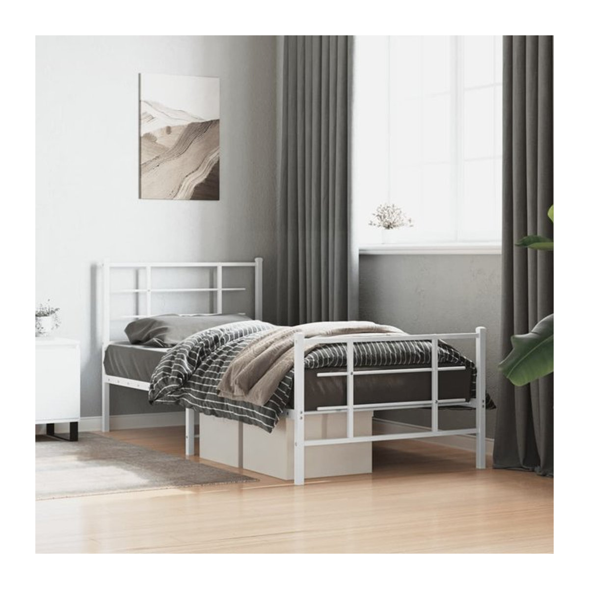 Vidaxl Metall-Bettgestell mit Kopfteil und Fußteil in Weiß, B/L: 90 x 190 cm - Bild 1