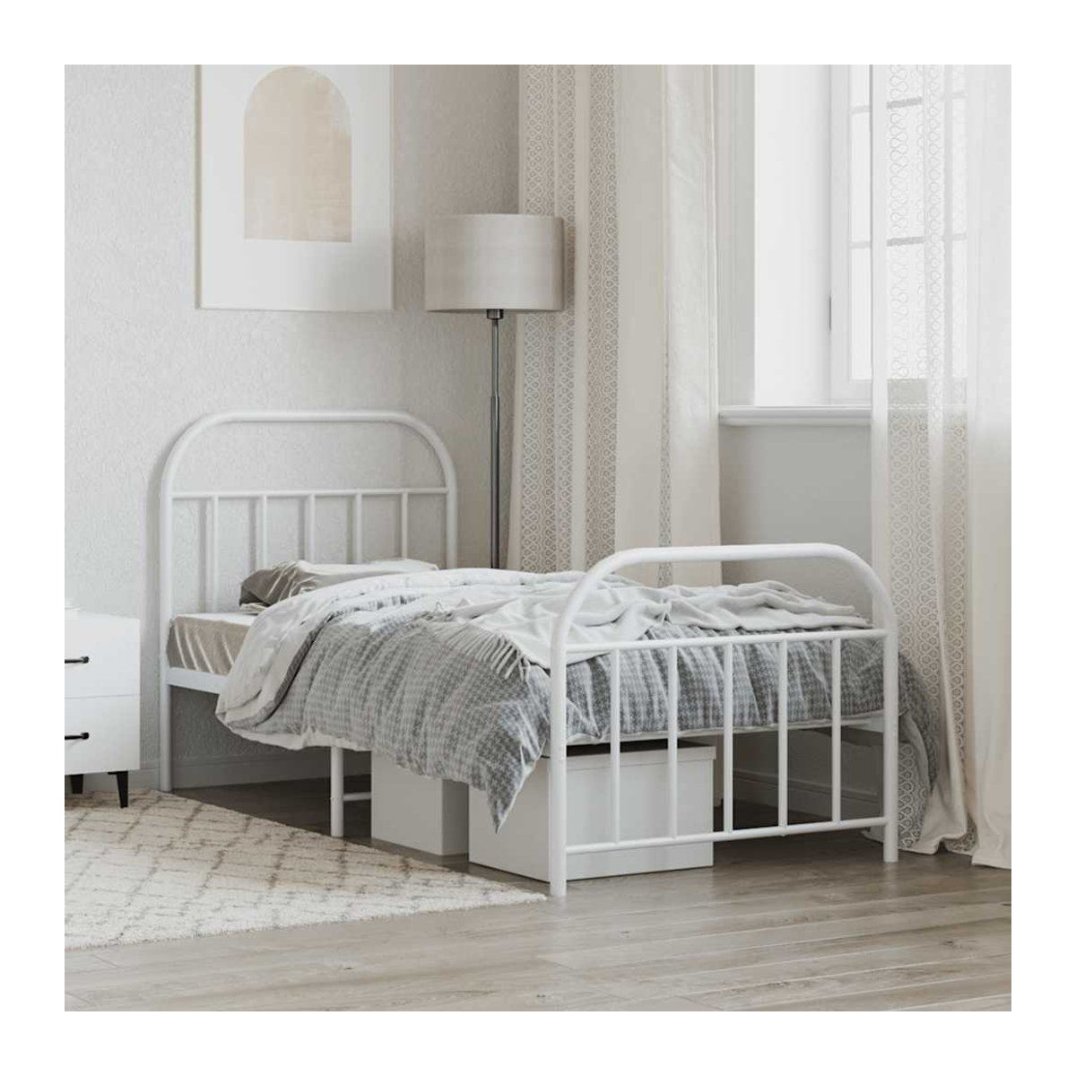 Vidaxl Metall-Bettgestell mit Kopfteil und Fußteil in Weiß, B/L: 90 x 190 cm - Bild 3