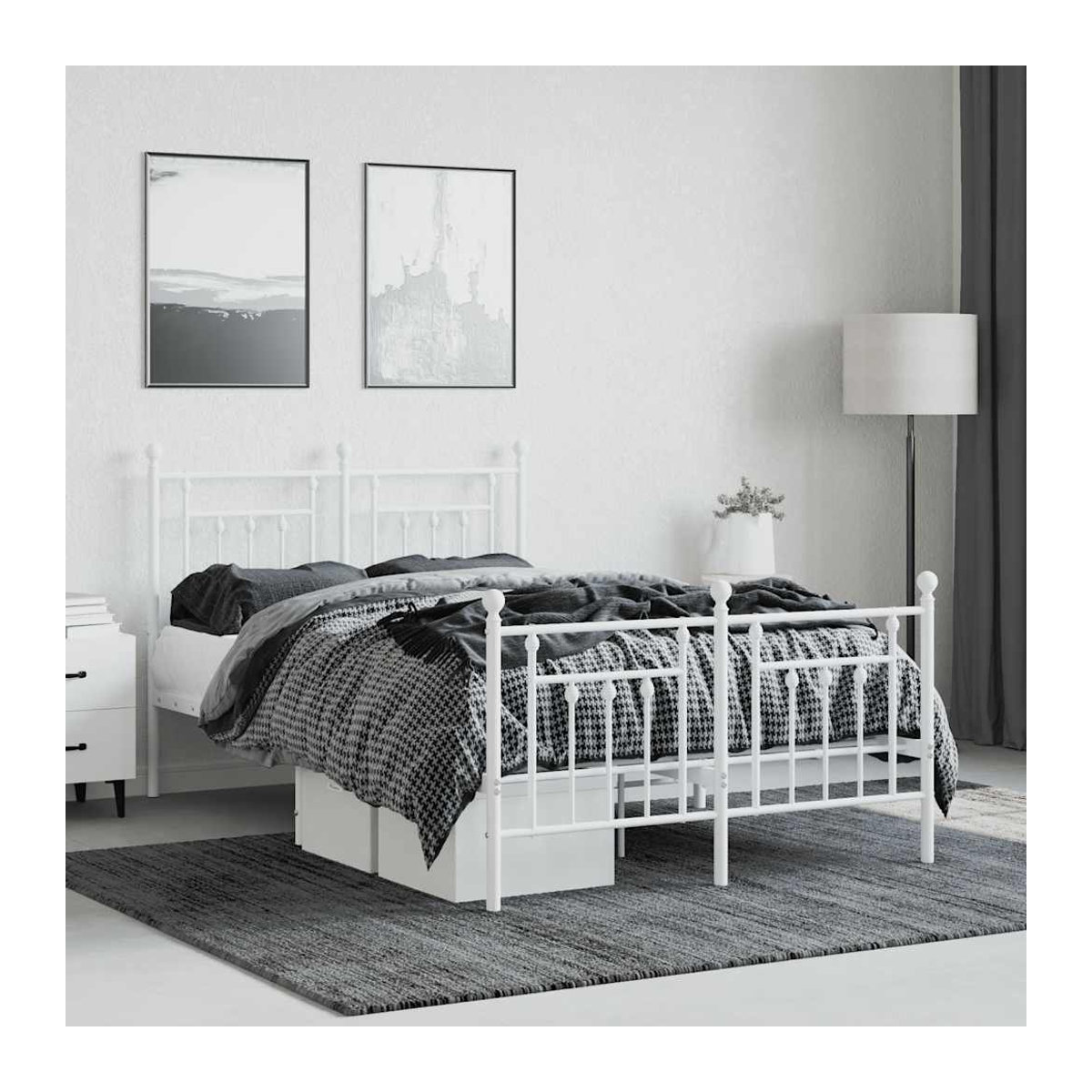Vidaxl Metall-Bettgestell mit Kopfteil und Fußteil in Weiß, B/T/H: 120 x 200 cm - Bild 3