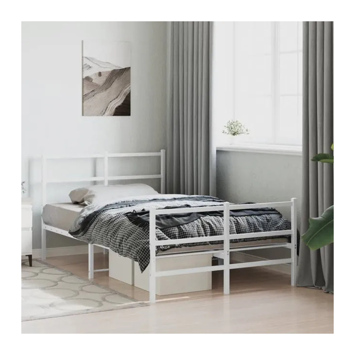 Vidaxl Metall-Bettgestell mit Kopfteil und Fußteil in Weiß, B/T/H: 120 x 200 cm - Bild 1