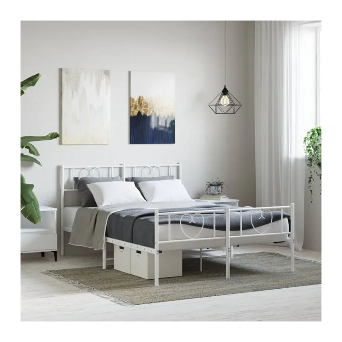 Vidaxl Metall-Bettgestell mit Kopfteil und Fußteil in Weiß, B/T/H: 140 x 200 cm - Bild 1