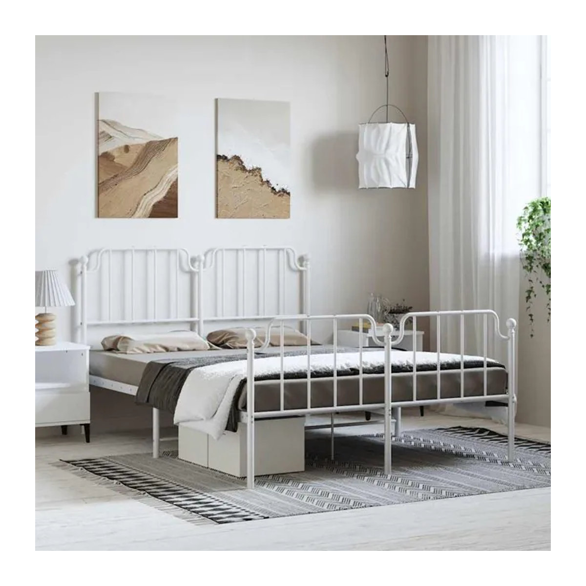 Vidaxl Metall-Bettgestell mit Kopfteil und Fußteil in Weiß, B/T/H: 150 x 200 cm - Bild 1