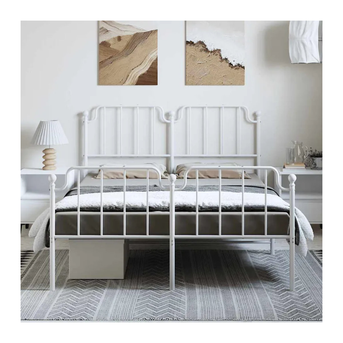 Vidaxl Metall-Bettgestell mit Kopfteil und Fußteil in Weiß, B/T/H: 150 x 200 cm - Bild 3