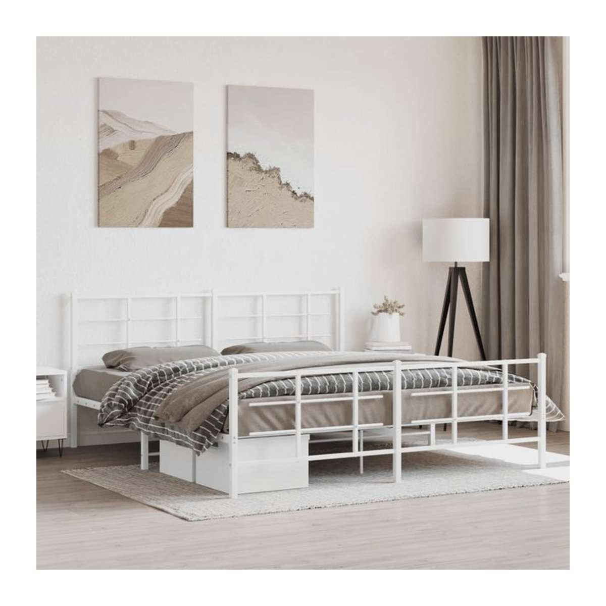 Vidaxl Metall-Bettgestell mit Kopfteil und Fußteil in Weiß, B/T/H: 183 x 213 cm - Bild 1