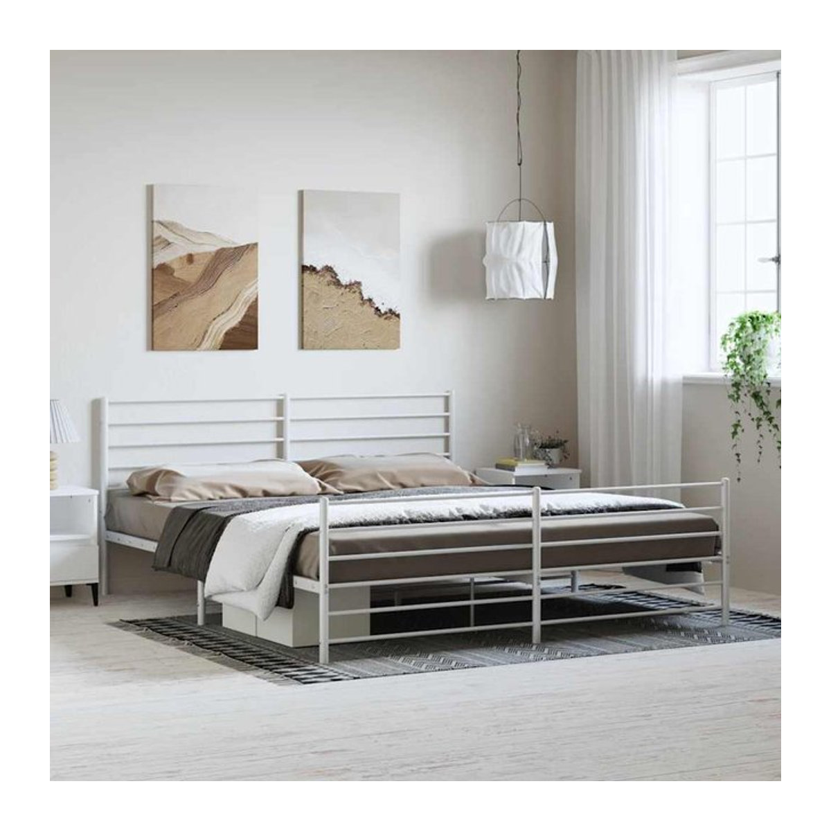 Vidaxl Metall-Bettgestell mit Kopfteil und Fußteil in Weiß, B/T/H: 183 x 213 cm - Bild 1