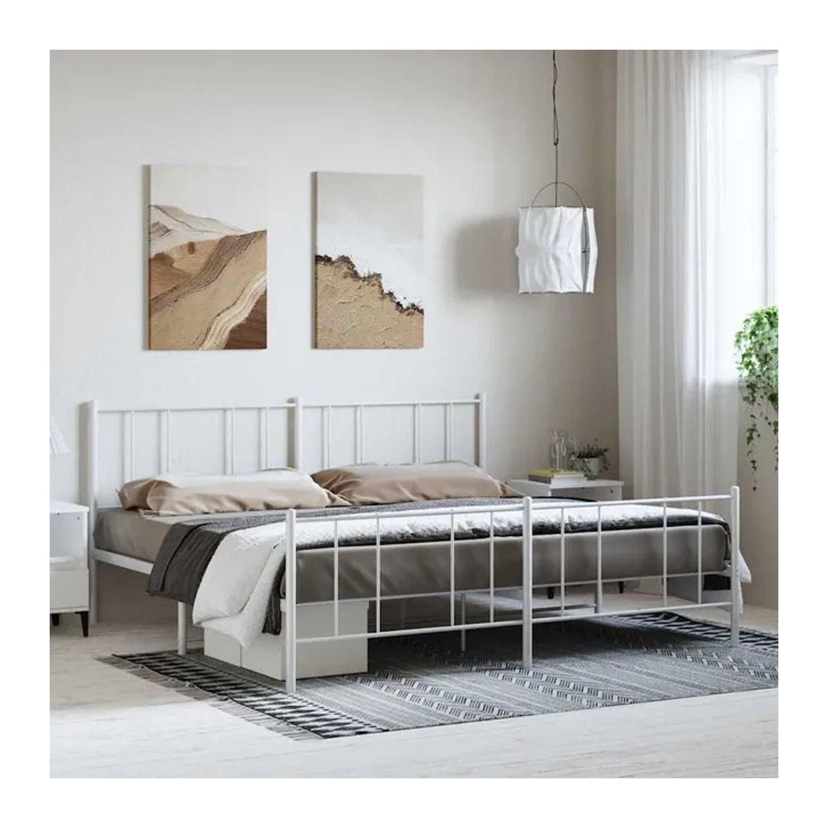 Vidaxl Metall-Bettgestell mit Kopfteil und Fußteil in Weiß, B/T/H: 183 x 213 cm - Bild 1