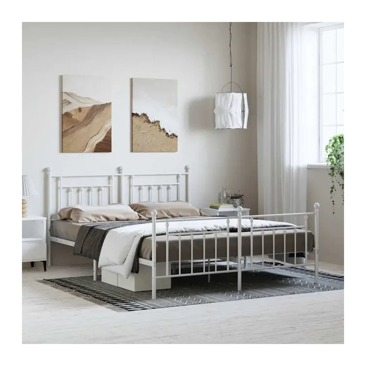 Vidaxl Metall-Bettgestell mit Kopfteil und Fußteil in Weiß, B/T/H: 183 x 213 cm - Bild 1