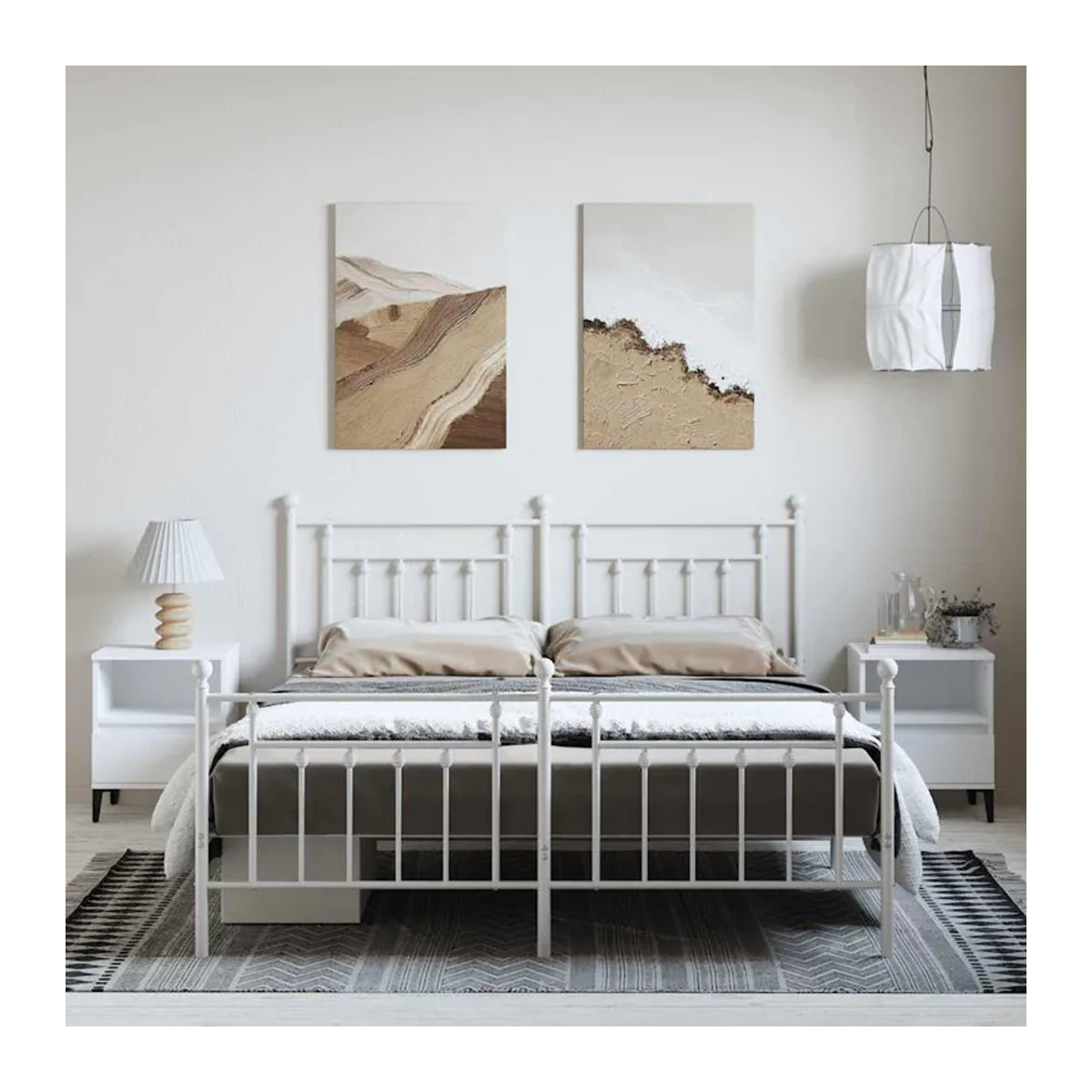 Vidaxl Metall-Bettgestell mit Kopfteil und Fußteil in Weiß, B/T/H: 183 x 213 cm - Bild 3