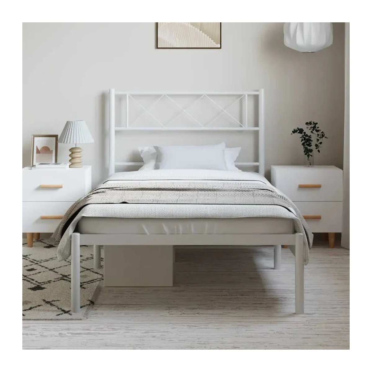 Vidaxl Metall-Bettrahmen mit Kopfteil in Weiß, B: 100 cm, L: 190 cm - Bild 3