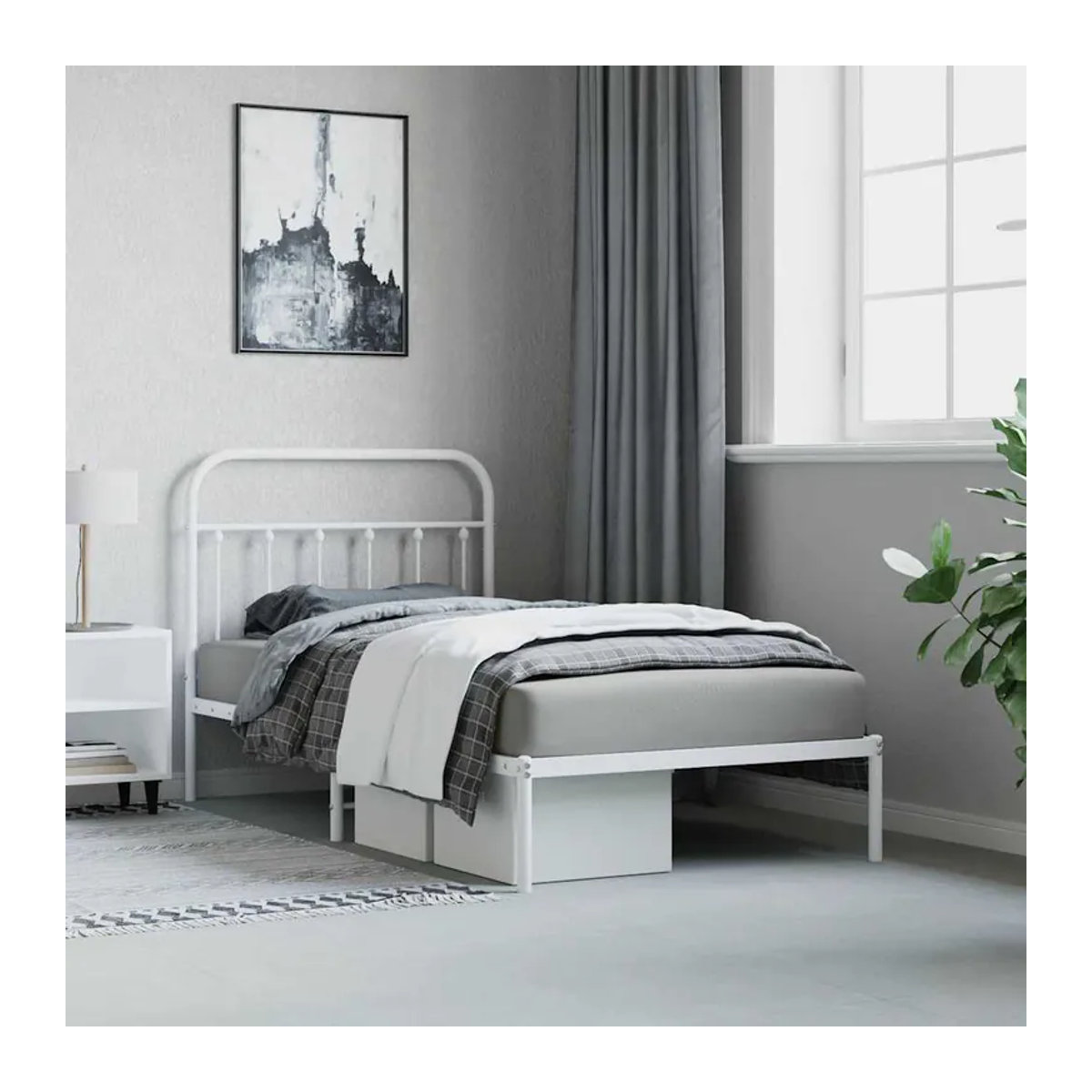 Vidaxl Metall-Bettrahmen mit Kopfteil in Weiß, B/H: 100 x 190 cm - Bild 4