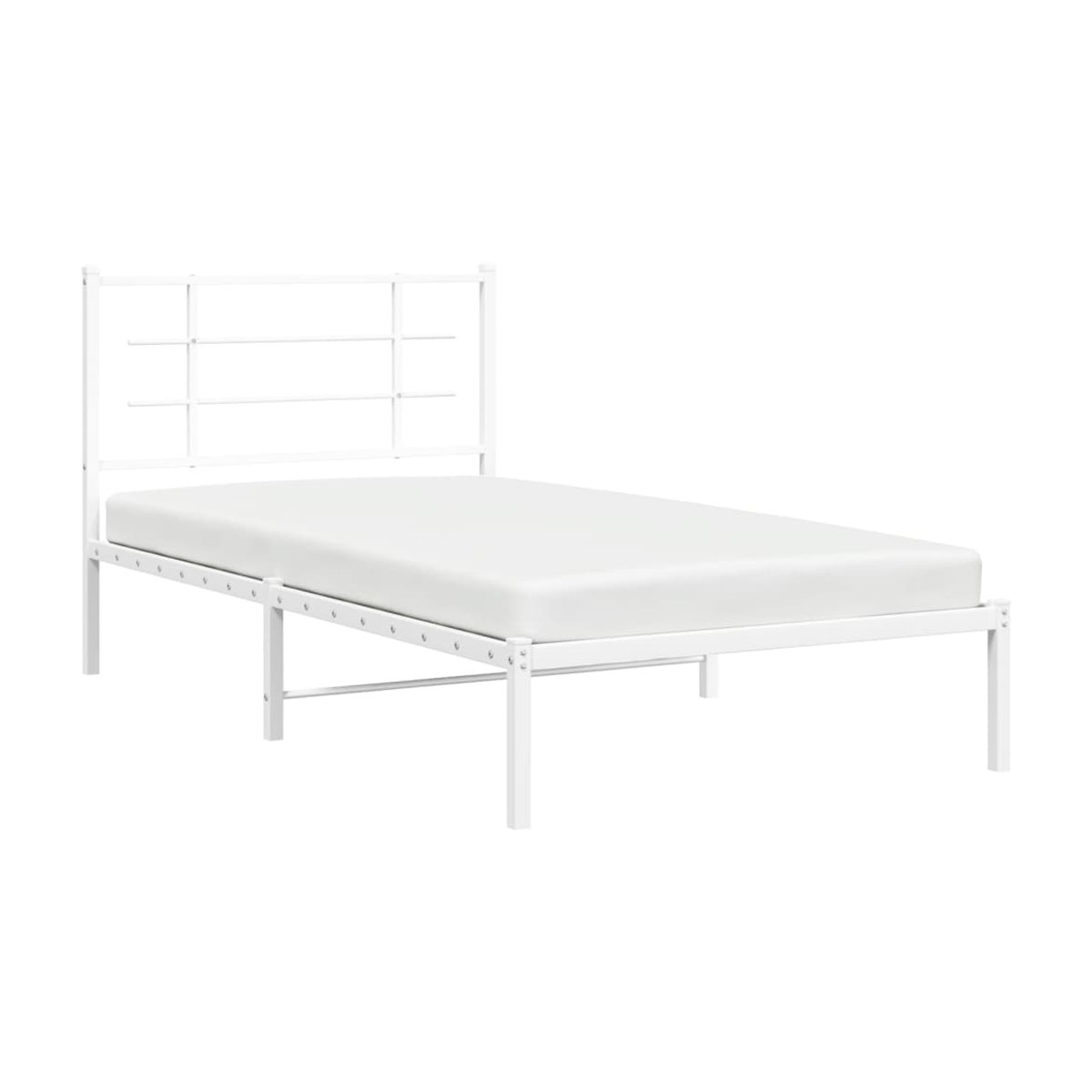 Vidaxl Metall-Bettrahmen mit Kopfteil in Weiß, B/T/H: 100 x 190 cm - Bild 1