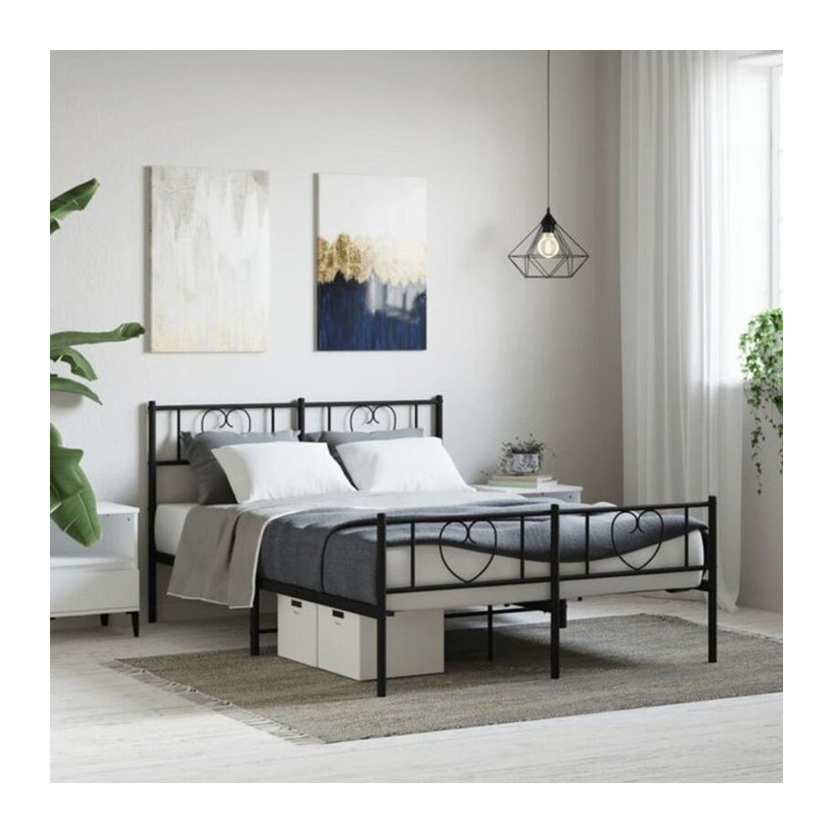 Vidaxl Metallbett aus Stahl in Schwarz mit Fußteil, B/T/H: 160 x 200 cm - Bild 1