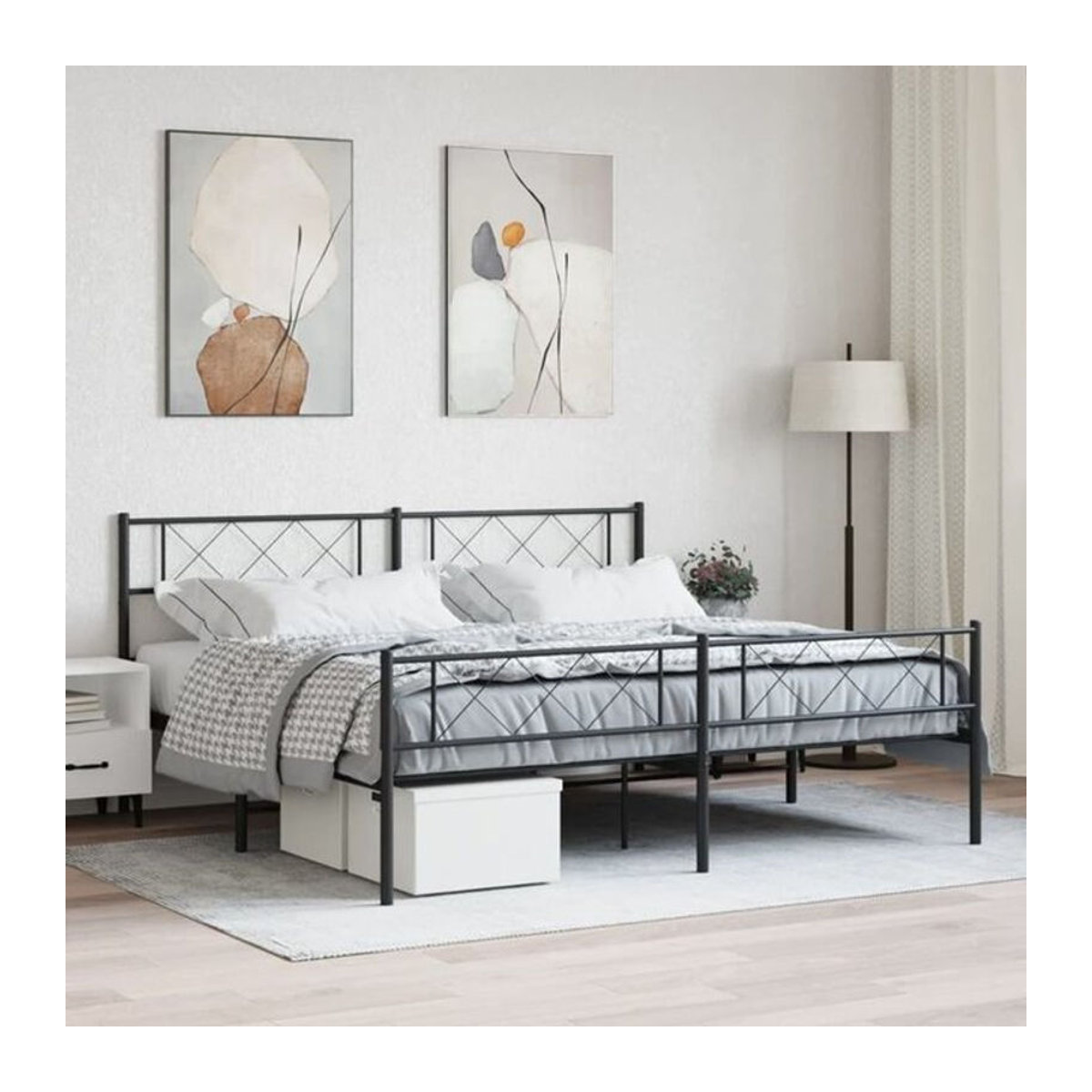 Vidaxl Metallbett aus Stahl in Schwarz mit Fußteil, B/T/H: 180 x 200 cm - Bild 1
