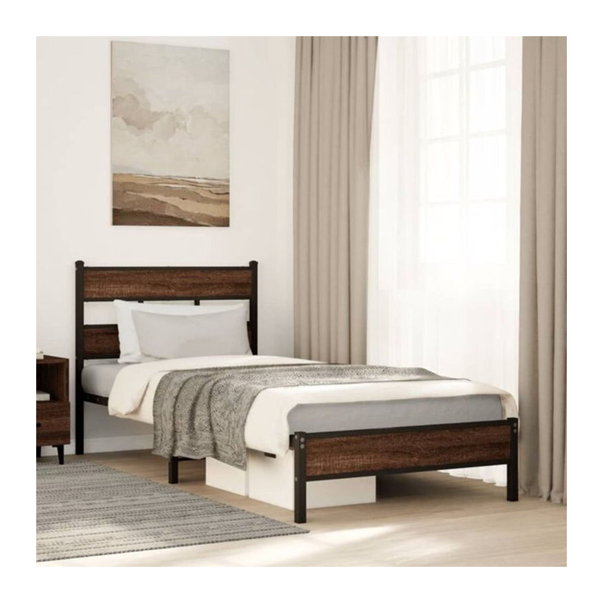 vidaxl Metallbett im Industrial Design aus Holzwerkstoff und Stahl, Braun, B: 75 cm, L: 190 cm - Bild 1