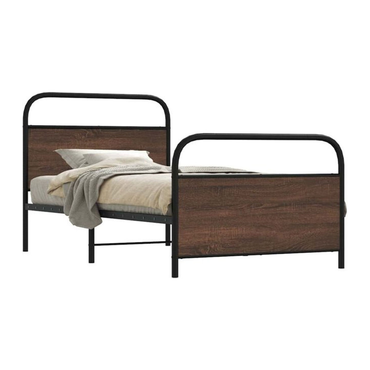 vidaxl Metallbett im Industrial Design aus Stahl und Holzwerkstoff, Braun, B/T/H: 90 x 200 cm - Bild 1