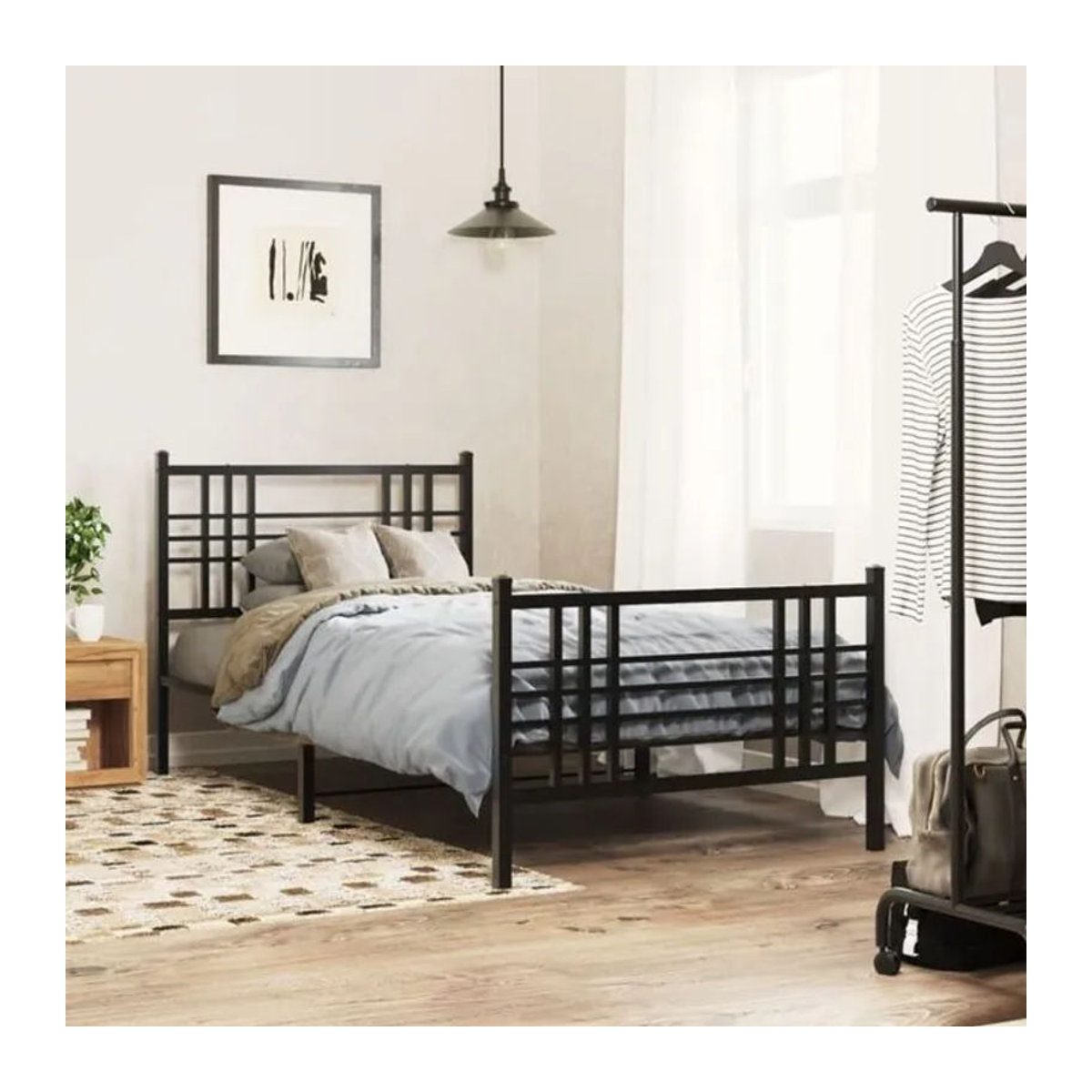 Vidaxl Metallbett im Industrial Design mit Kopf- und Fußteil, Schwarz, B: 100 cm, L: 200 cm - Bild 1