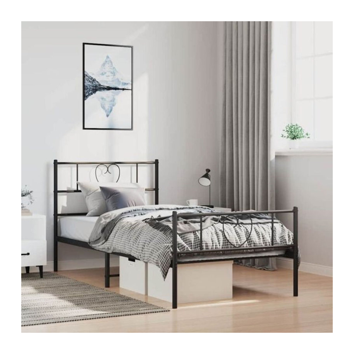 Vidaxl Metallbett im Industrial Design mit Kopf- und Fußteil, Schwarz, B/T/H: 100 x 190 x 90 cm - Bild 1