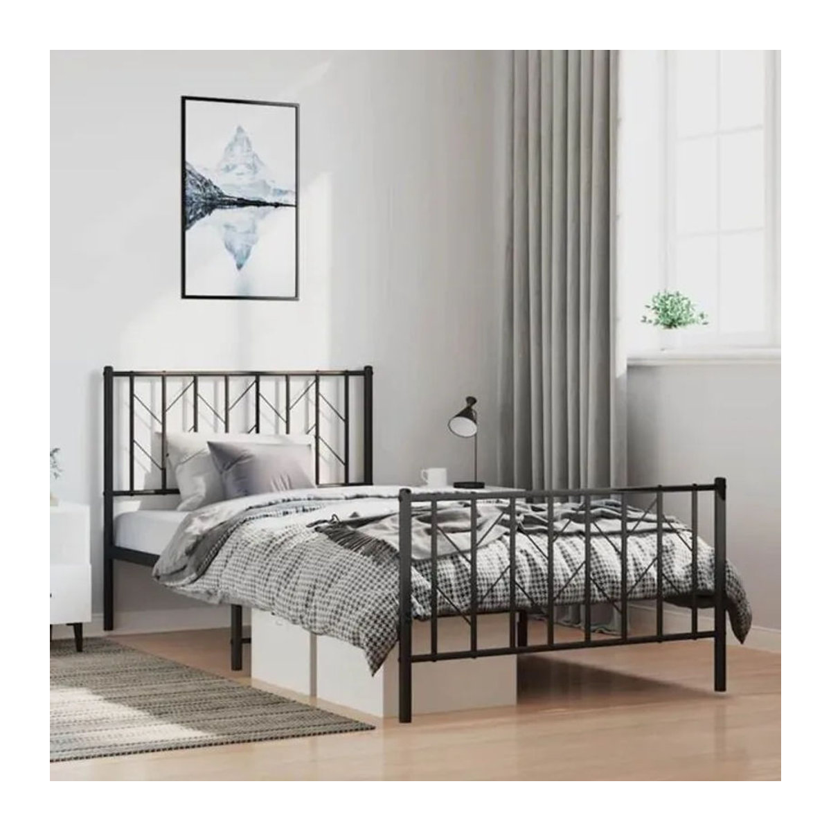 vidaxl Metallbett im Industrial Design mit Kopf- und Fußteil, Schwarz, B/T/H: 100 x 200 x 90 cm - Bild 1