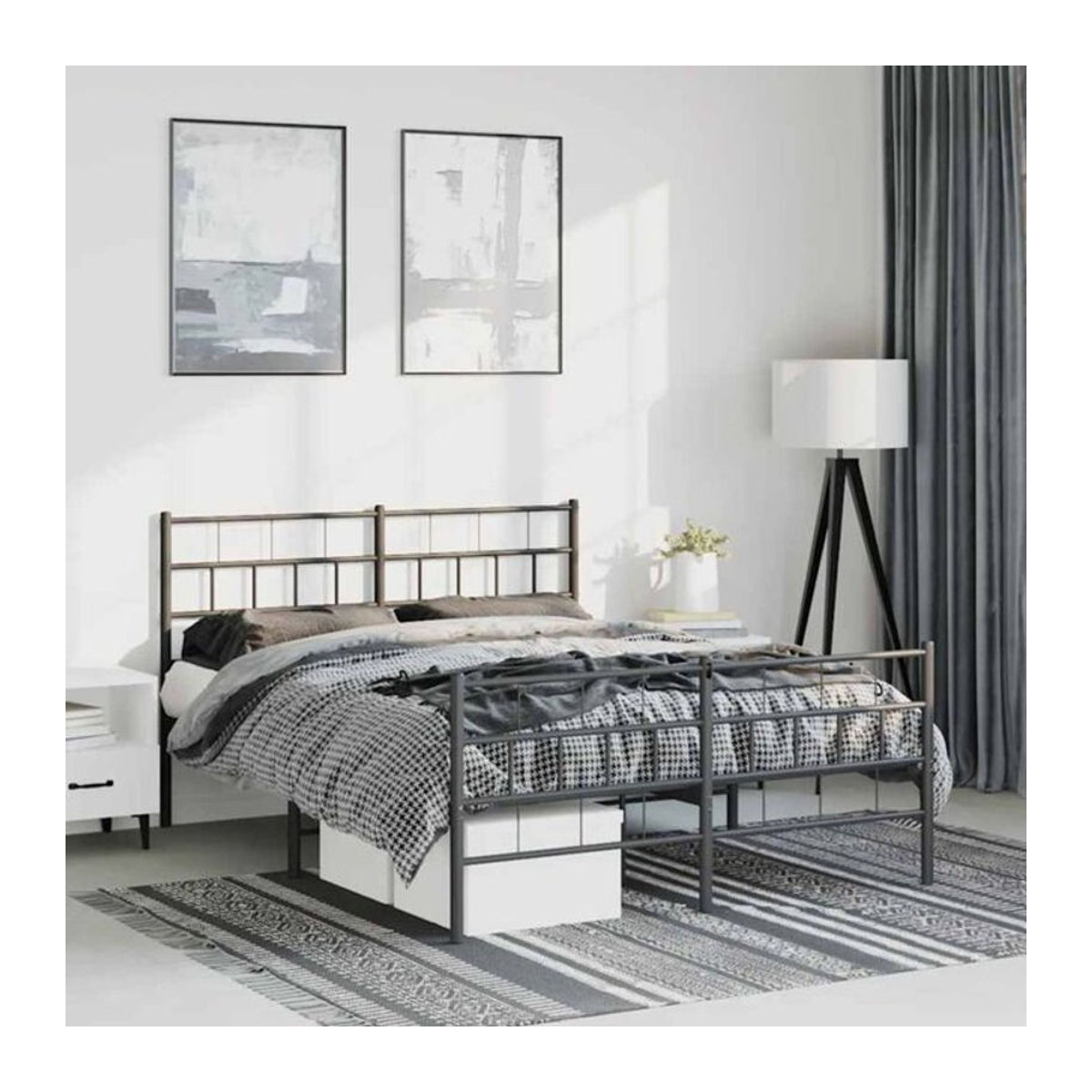 Vidaxl Metallbett im Industrial Design mit Kopf- und Fußteil, Schwarz, B/T/H: 135 x 190 x 90 cm - Bild 1