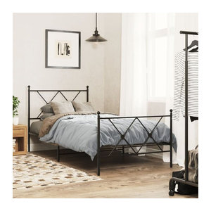 vidaxl Metallbett im Industrial Design mit Kopf- und Fußteil, Schwarz, B/T/H: 90 x 200 x 95 cm