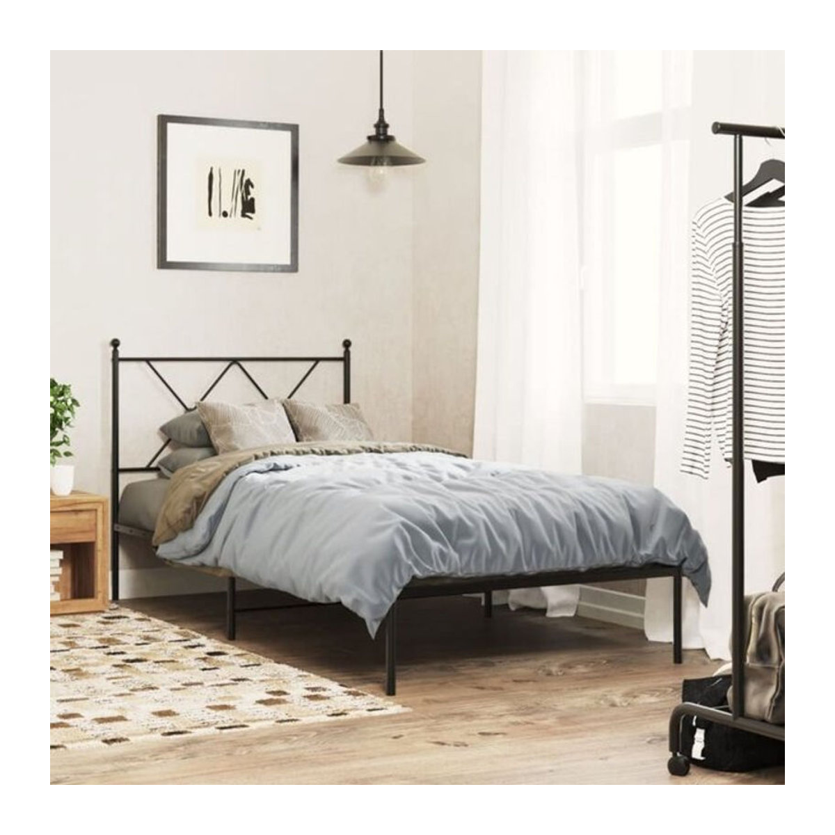 Vidaxl Metallbett im Industrial Design mit Kopfteil, Schwarz, B/T/H: 90 x 190 x 90,5 cm - Bild 1