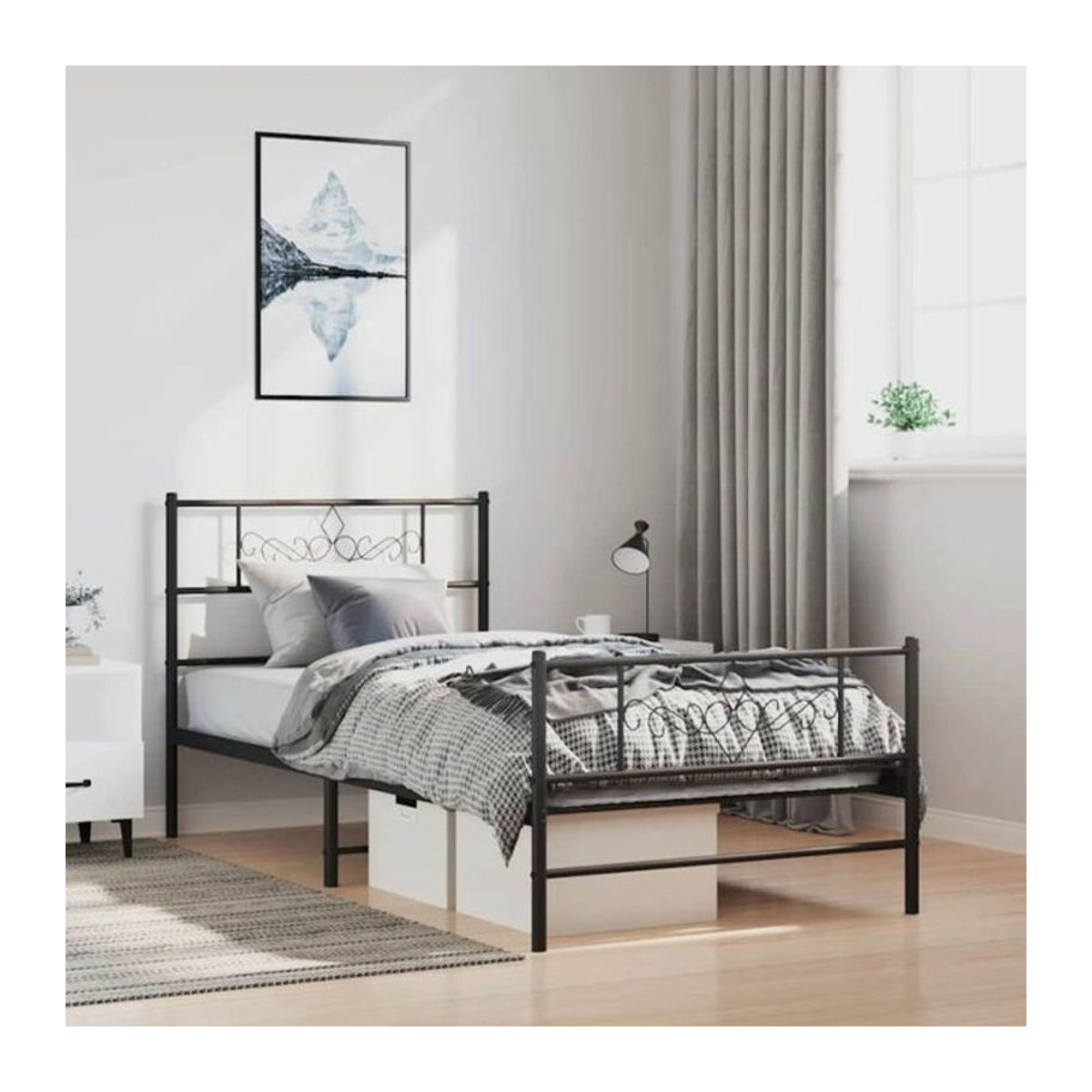 Vidaxl Metallbett im klassischen Design mit Kopf- und Fußteil, Schwarz, B: 100 cm, L: 190 cm - Bild 1