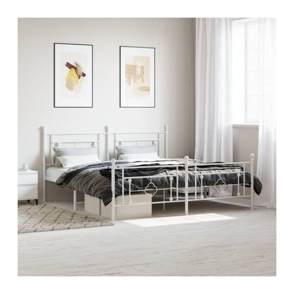 Vidaxl Metallbett im klassischen Design mit Kopf- und Fußteil, Weiß, B/T: 183 x 213 cm - Bild 1