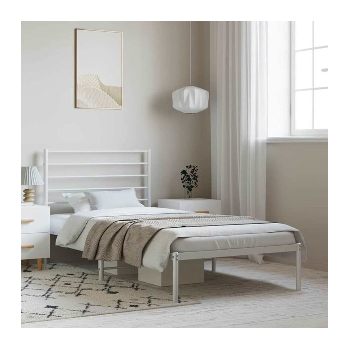 Vidaxl Metallbett in Weiß mit Kopfteil im klassischen Design, B/T: 100 x 200 cm - Bild 1