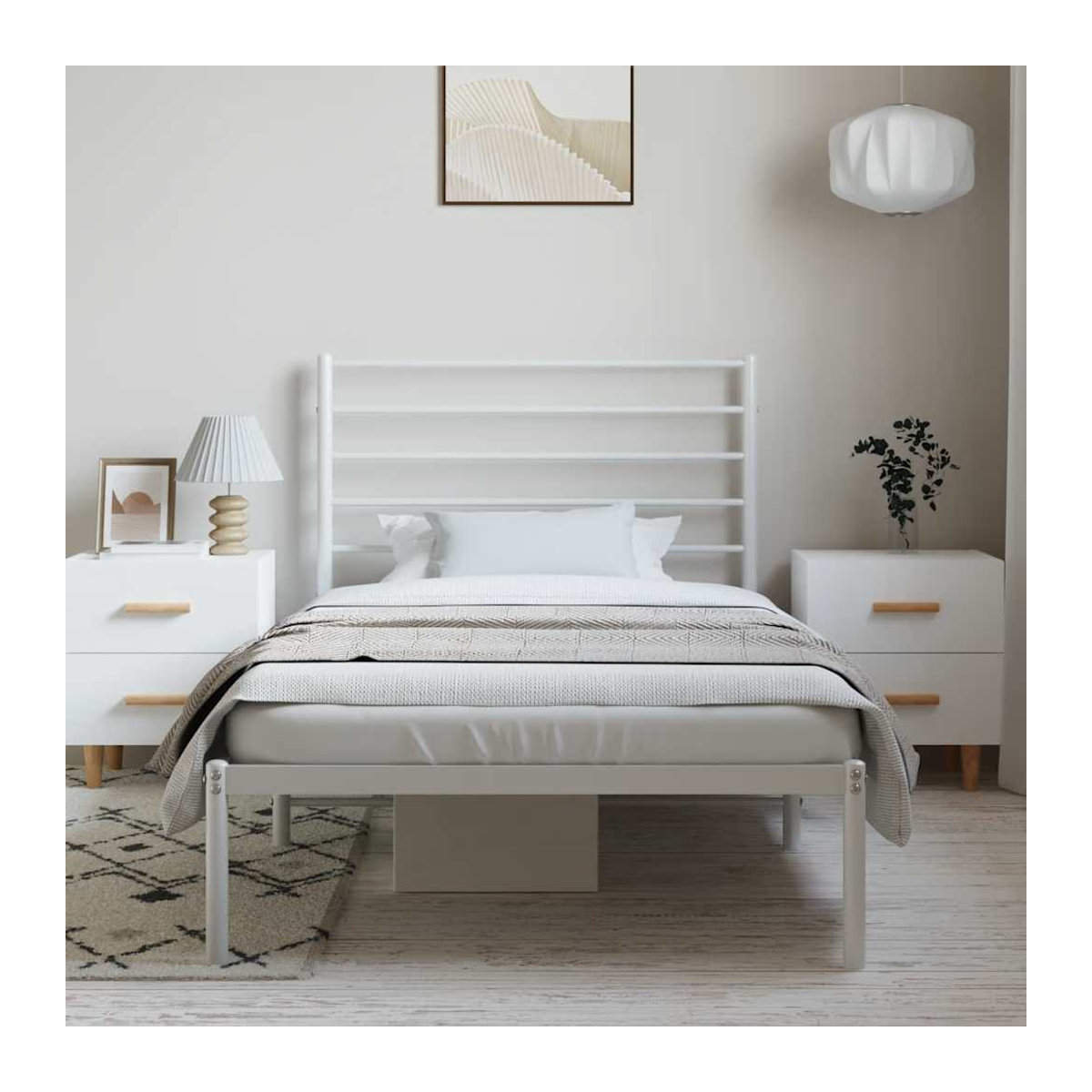 Vidaxl Metallbett in Weiß mit Kopfteil im klassischen Design, B/T: 100 x 200 cm - Bild 3