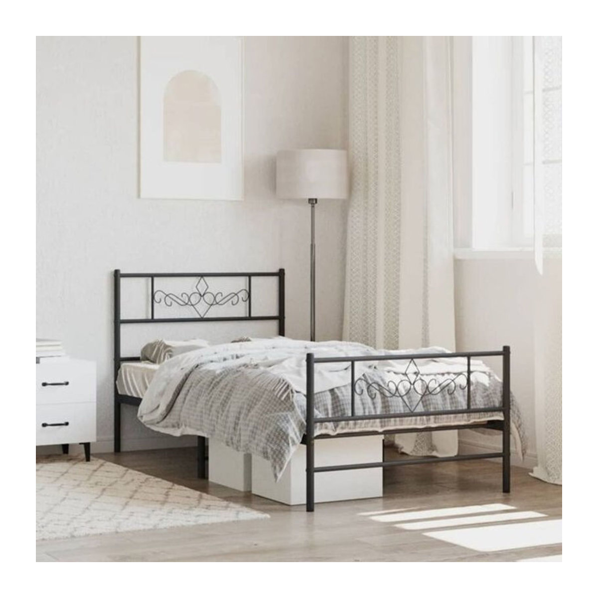 vidaxl Metallbett Klassisch in Schwarz mit Kopf- und Fußteil B: 107 cm, L: 203 cm - Bild 1