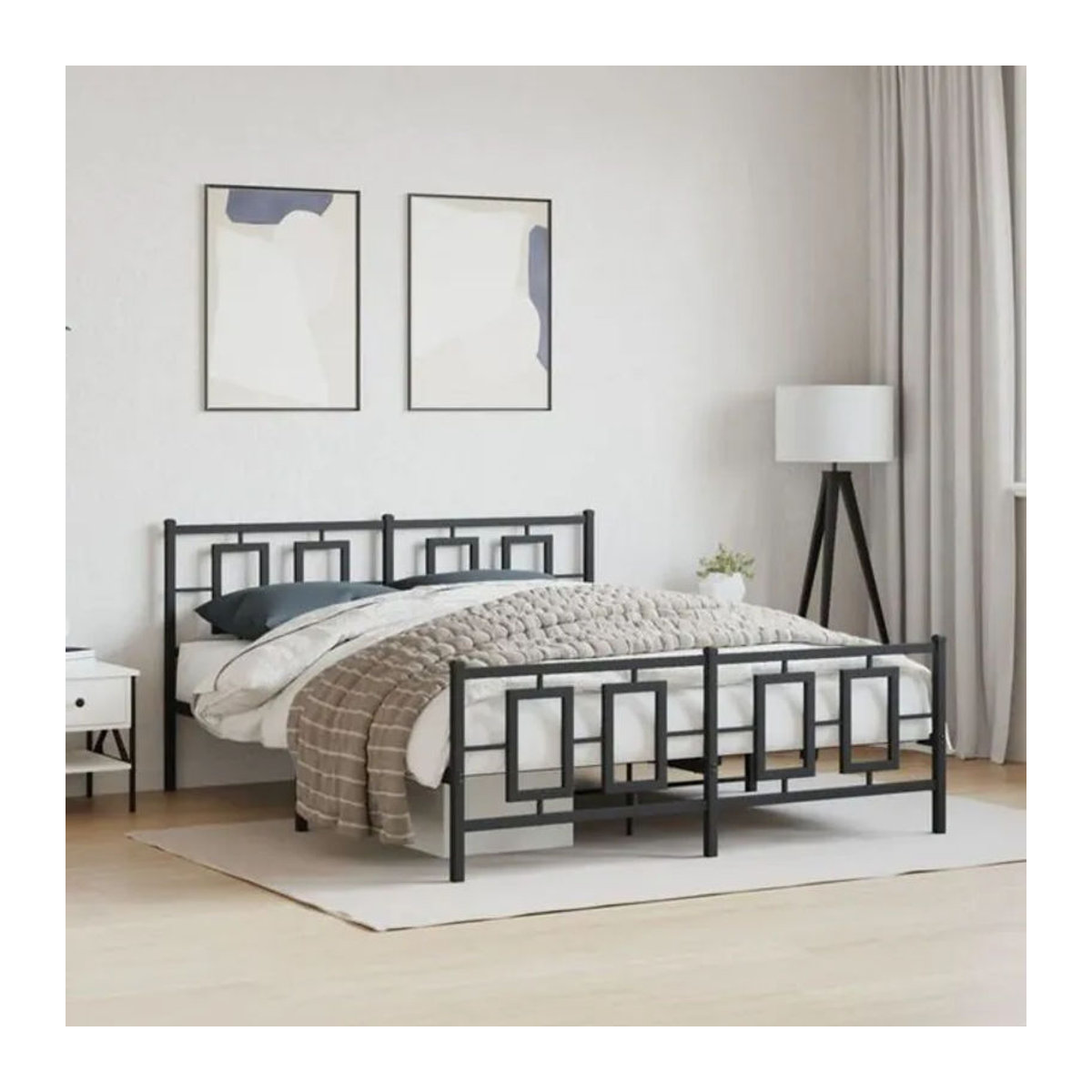 Vidaxl Metallbett mit Kopf- und Fußteil in Schwarz, B: 150 cm, L: 200 cm - Bild 1