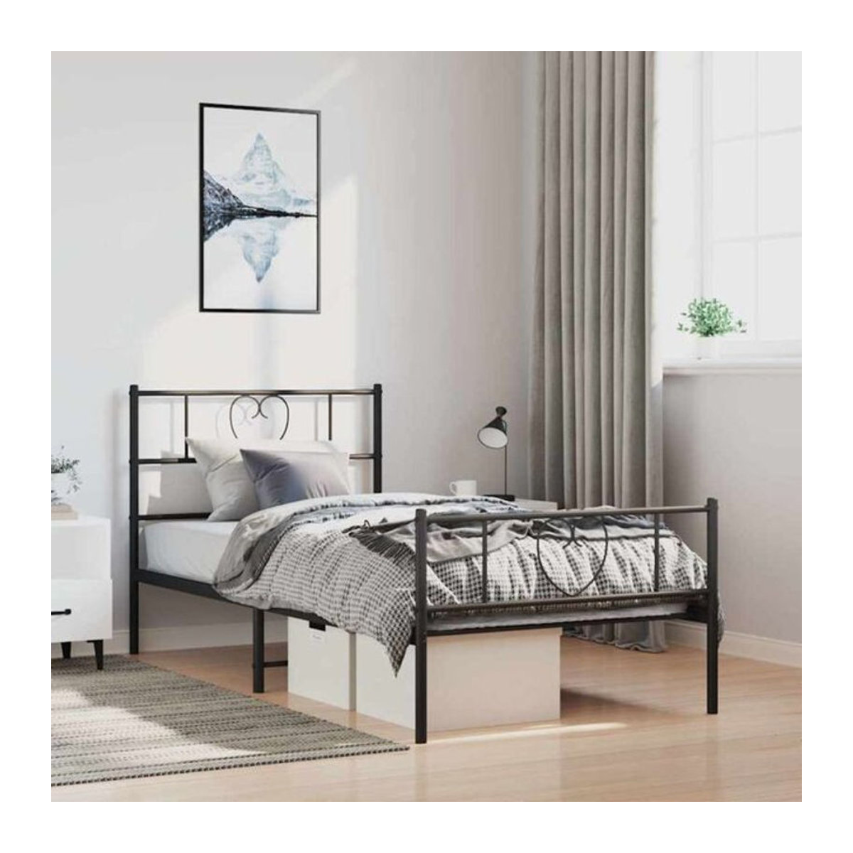 Vidaxl Metallbett mit Kopf- und Fußteil in Schwarz, B/T/H: 100 x 200 cm - Bild 1