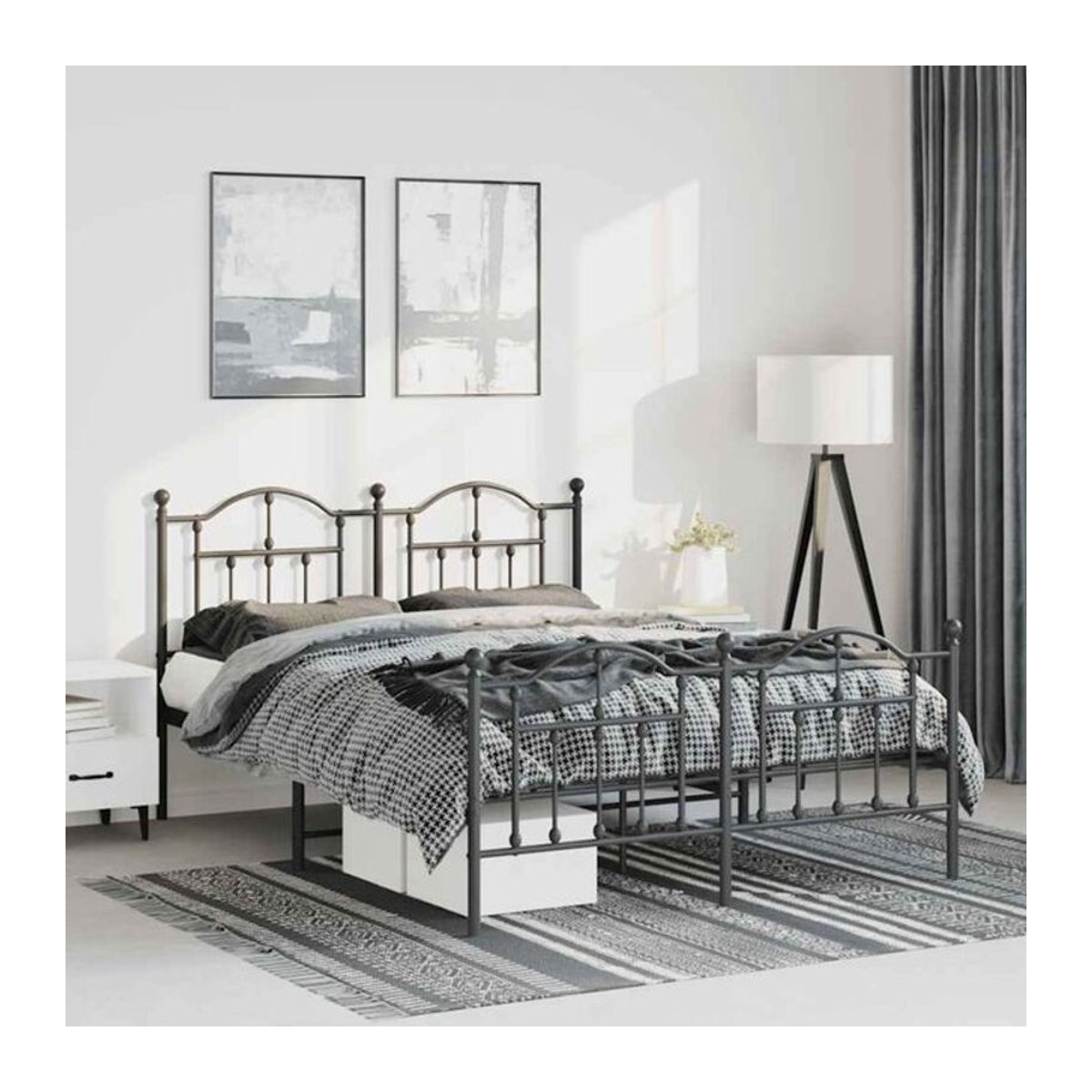 Vidaxl Metallbett mit Kopf- und Fußteil in Schwarz, B/T/H: 135 x 190 cm - Bild 1