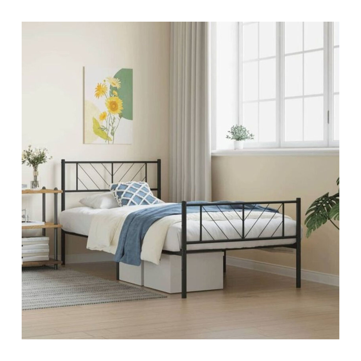 Vidaxl Metallbett mit Kopf- und Fußteil in Schwarz, B/T/H: 90 x 200 cm - Bild 1