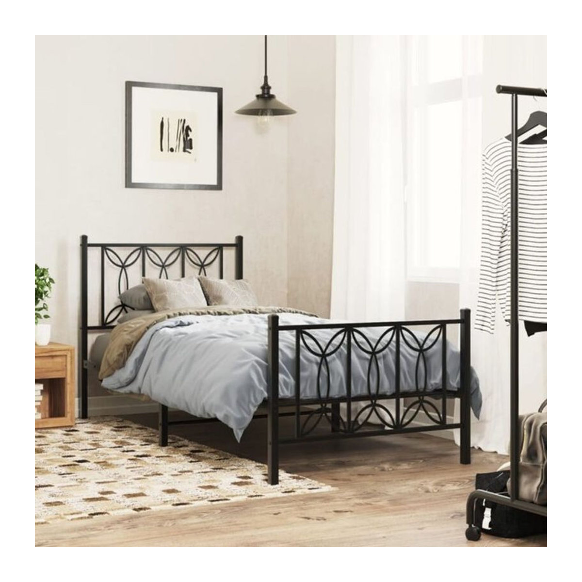 Vidaxl Metallbett mit Kopf- und Fußteil in Schwarz, klassisches Bettgestell aus Stahl, B/T: 90 x 200 cm - Bild 1