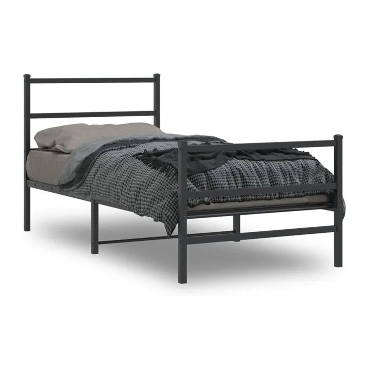 Vidaxl Metallbett mit Kopf- und Fußteil in Schwarz, Modernes Bettgestell aus Stahl, B/T: 90 x 200 cm - Bild 1
