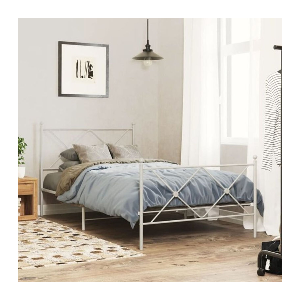 Vidaxl Metallbett mit Kopf- und Fußteil in Weiß, B/T/H: 100 x 200 cm - Bild 1