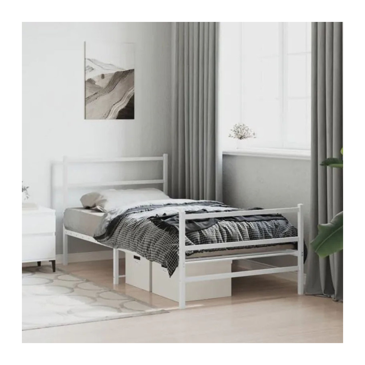 Vidaxl Metallbett mit Kopf- und Fußteil in Weiß, klassisch und minimalistisch, B/T: 100 x 200 cm - Bild 1