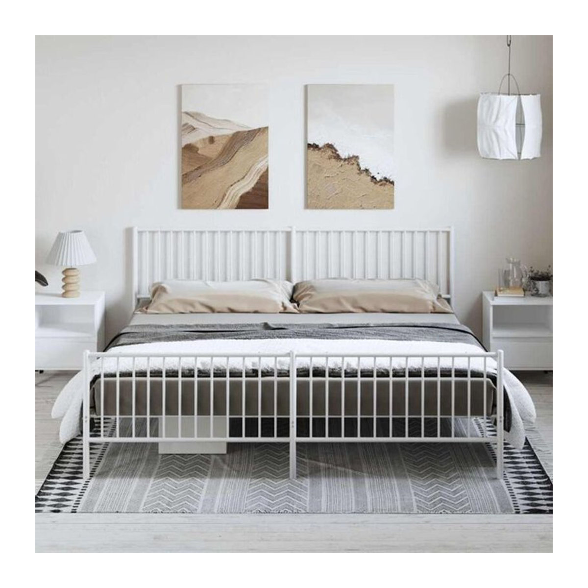 Vidaxl Metallbett mit Kopf- und Fußteil in Weiß, klassisch und minimalistisch, B/T: 193 x 203 cm - Bild 1