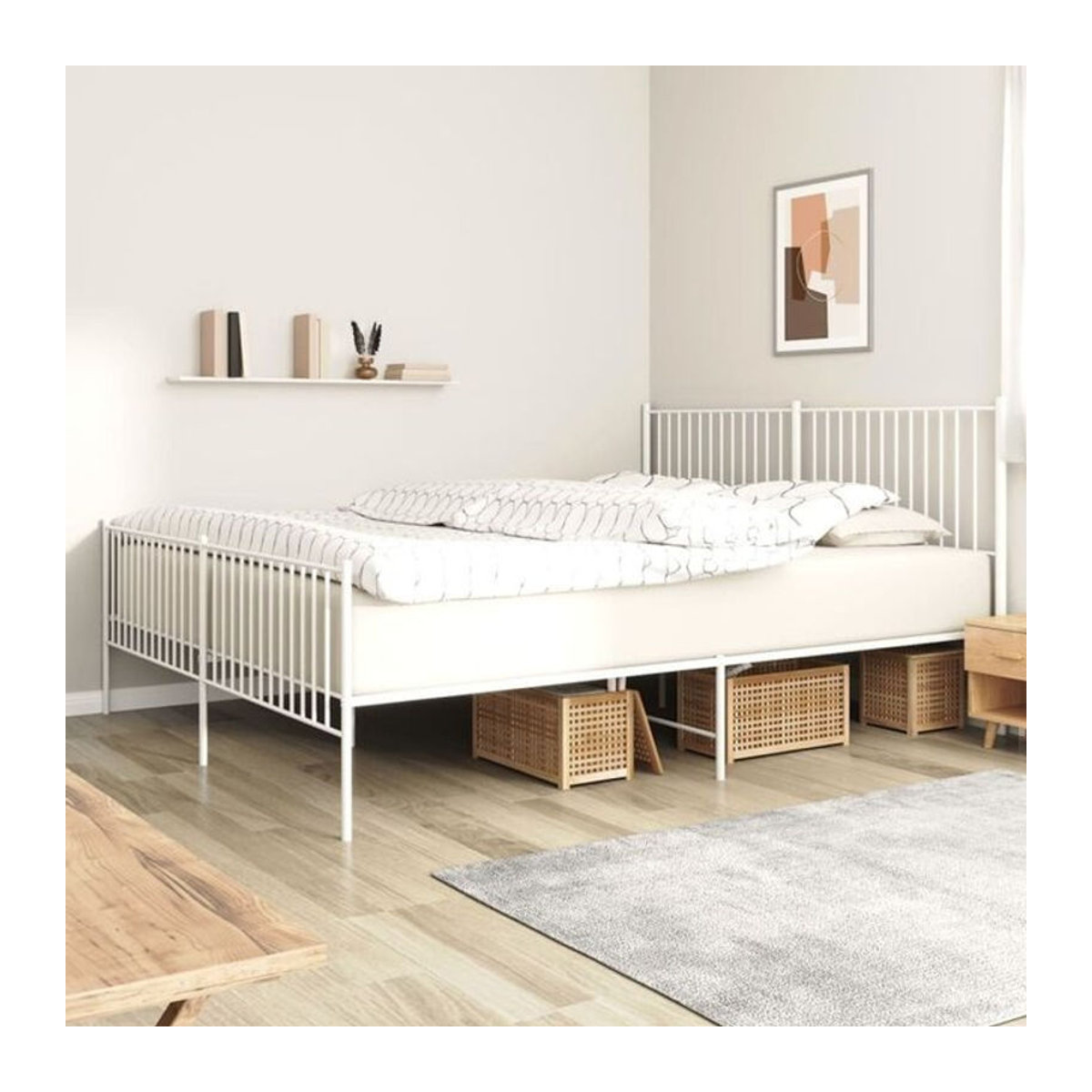 Vidaxl Metallbett mit Kopf- und Fußteil in Weiß, klassisch und minimalistisch, B/T: 200 x 200 cm - Bild 1