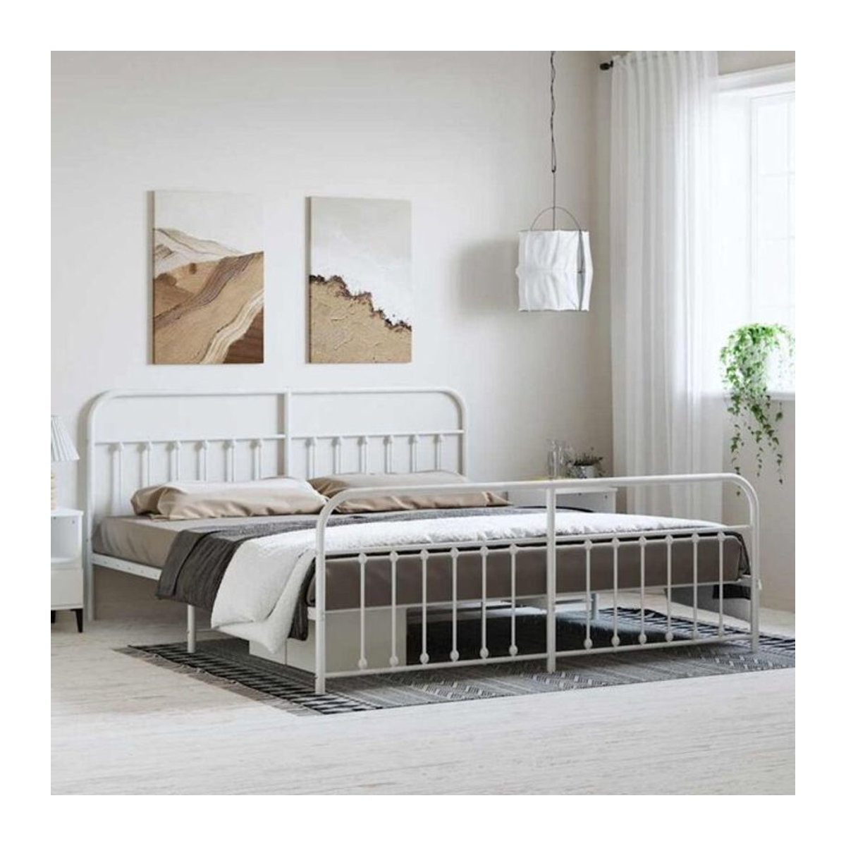Vidaxl Metallbett mit Kopf- und Fußteil in Weiß, klassisches Design, B/T: 193 x 203 cm - Bild 1