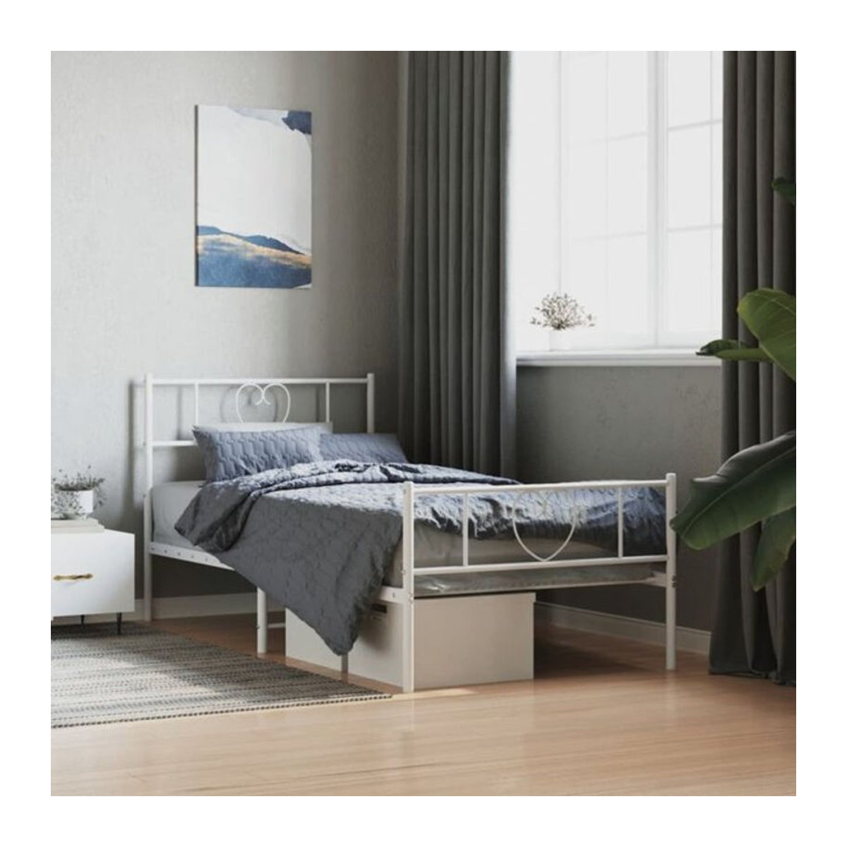 Vidaxl Metallbett mit Kopf- und Fußteil in Weiß, klassisches Design, B/T/H: 90 x 190 cm - Bild 1